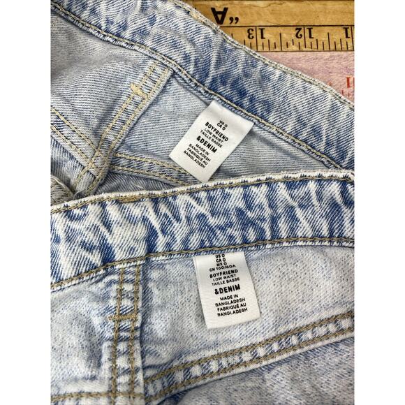 & Denim By H&M Boyfriend Button Fly Jeans Straight Size 0 Blue Distressed LOT 2 - Picture 7 of 16